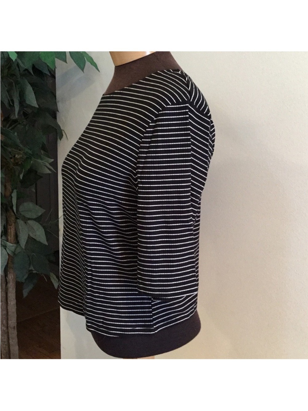 PopSugar Black & White Striped Top XXL NWT Ribbed Stretchy elbow Sleeve - Picture 3 of 11